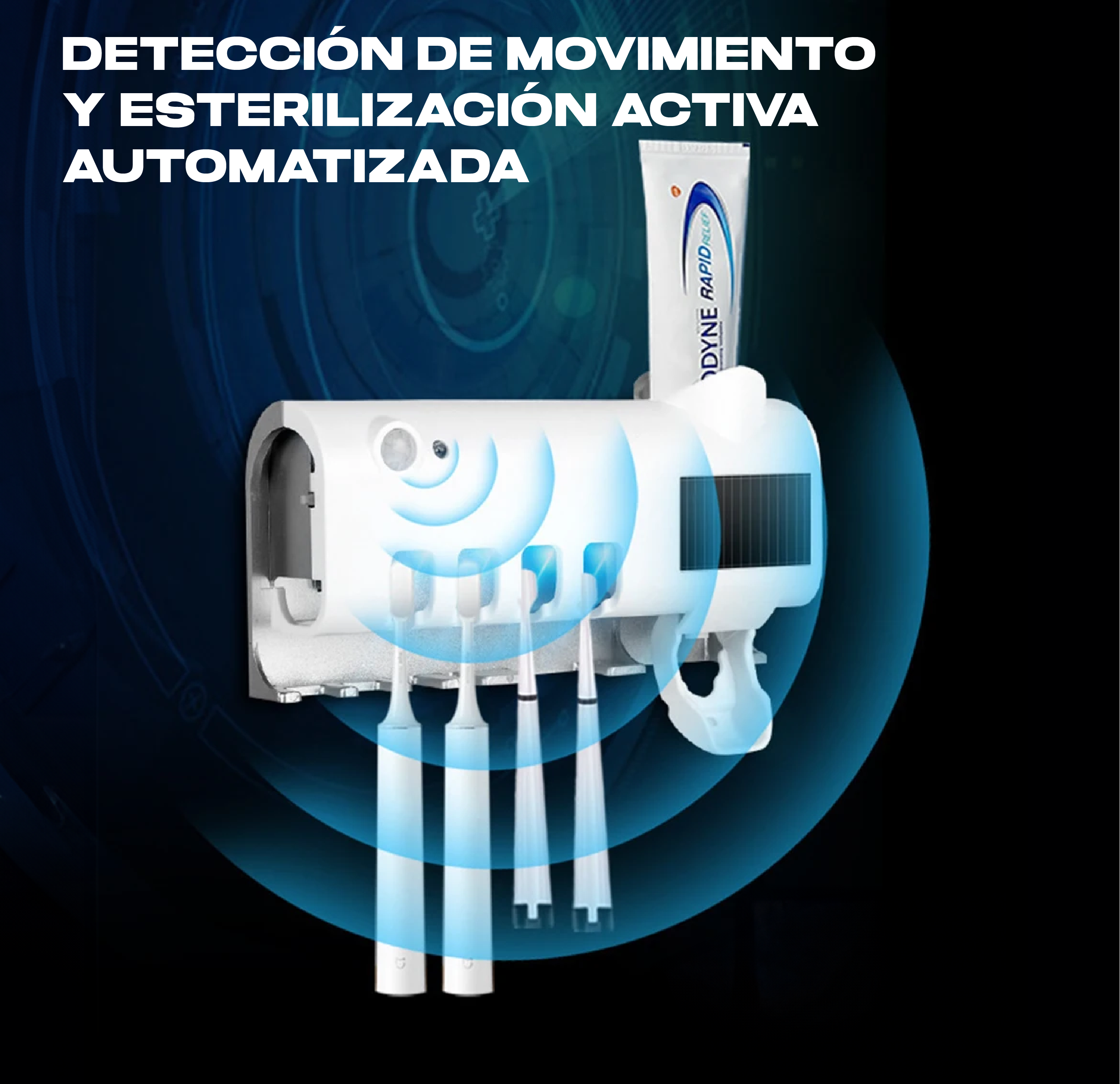 PORTACEPILLOS DISPENSADOR Y ESTIRILIZADOR DE BACTERIAS UV + DISPENSADOR DE PASTA DENTAL