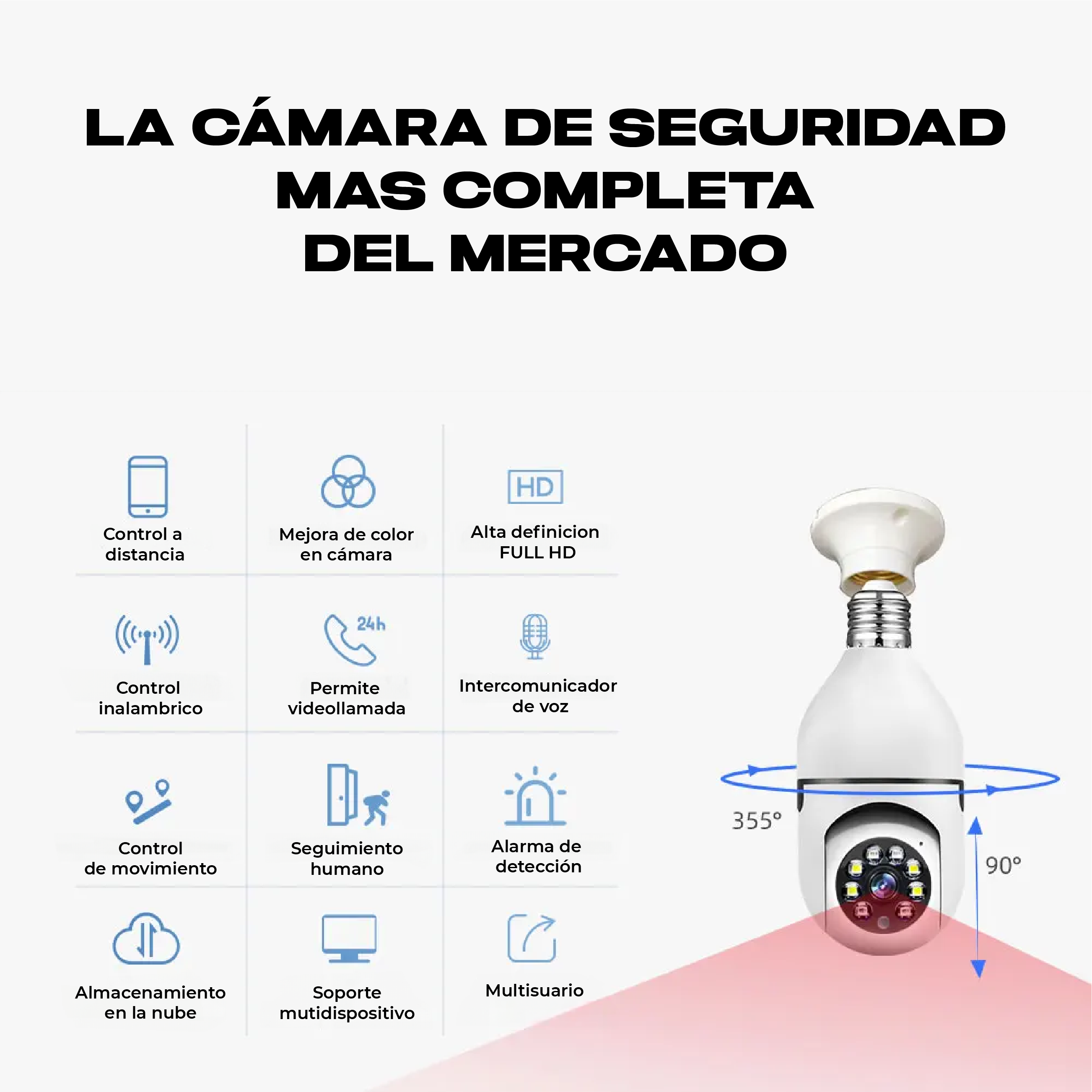 FOCO CAMARA 360° FULL HD + VISIÓN NOCTURNA Y CONTROL WIFI