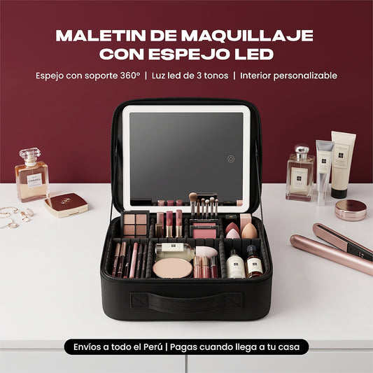 Maletín de Maquillaje Premium con Espejo Led 3 Tonos
